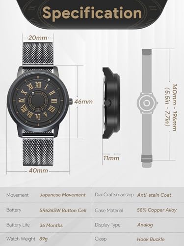 EUTOUR Original Design Magnetic Wristwatch with Ball Bearing Design, Unisex, Men's and Women's, Minimalist Casual Quartz Watch, Waterproof, 40mm, Roma
