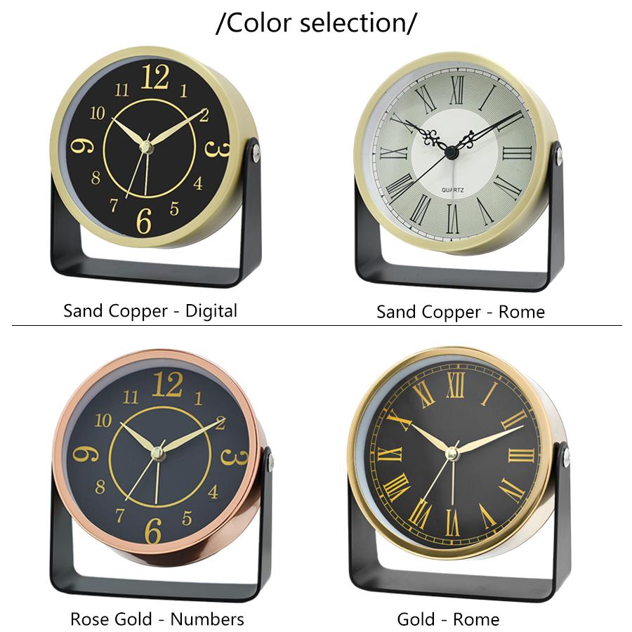 1 pc 4-inch European style light luxury metal alarm clock, 180 degree rotating table clock, vintage desktop ornament clock;