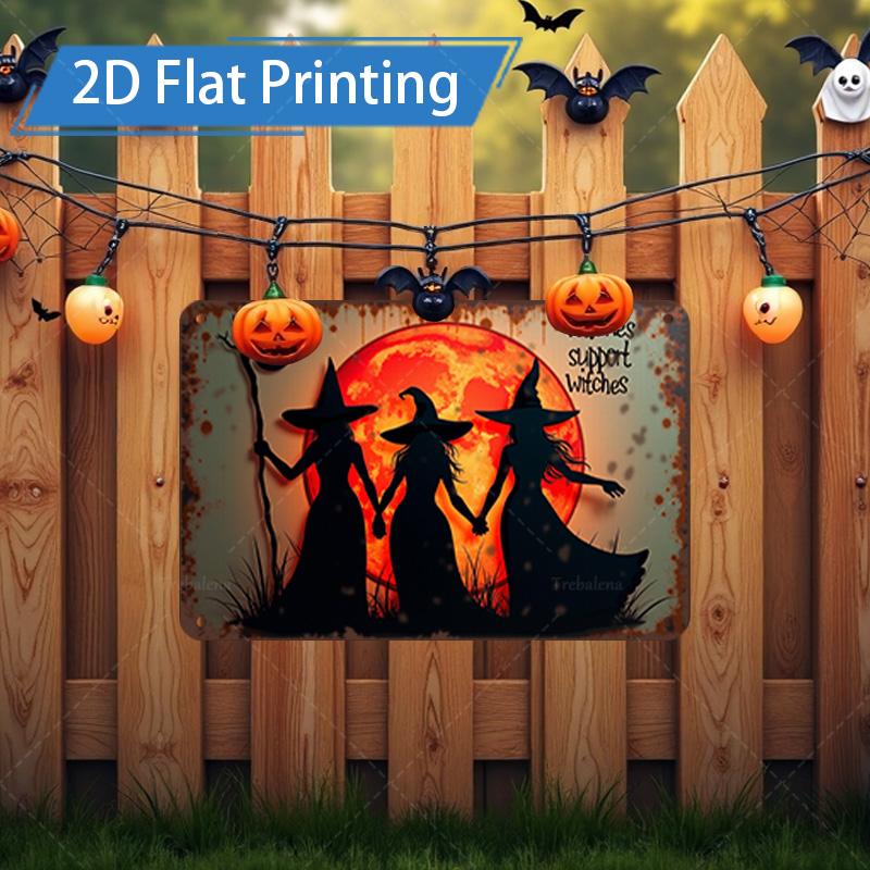 D FLAT pc Metal Sign Halloween Witch Silhouette Metal Sign D Flat Print 20x30cm(7.8x11.8inch)