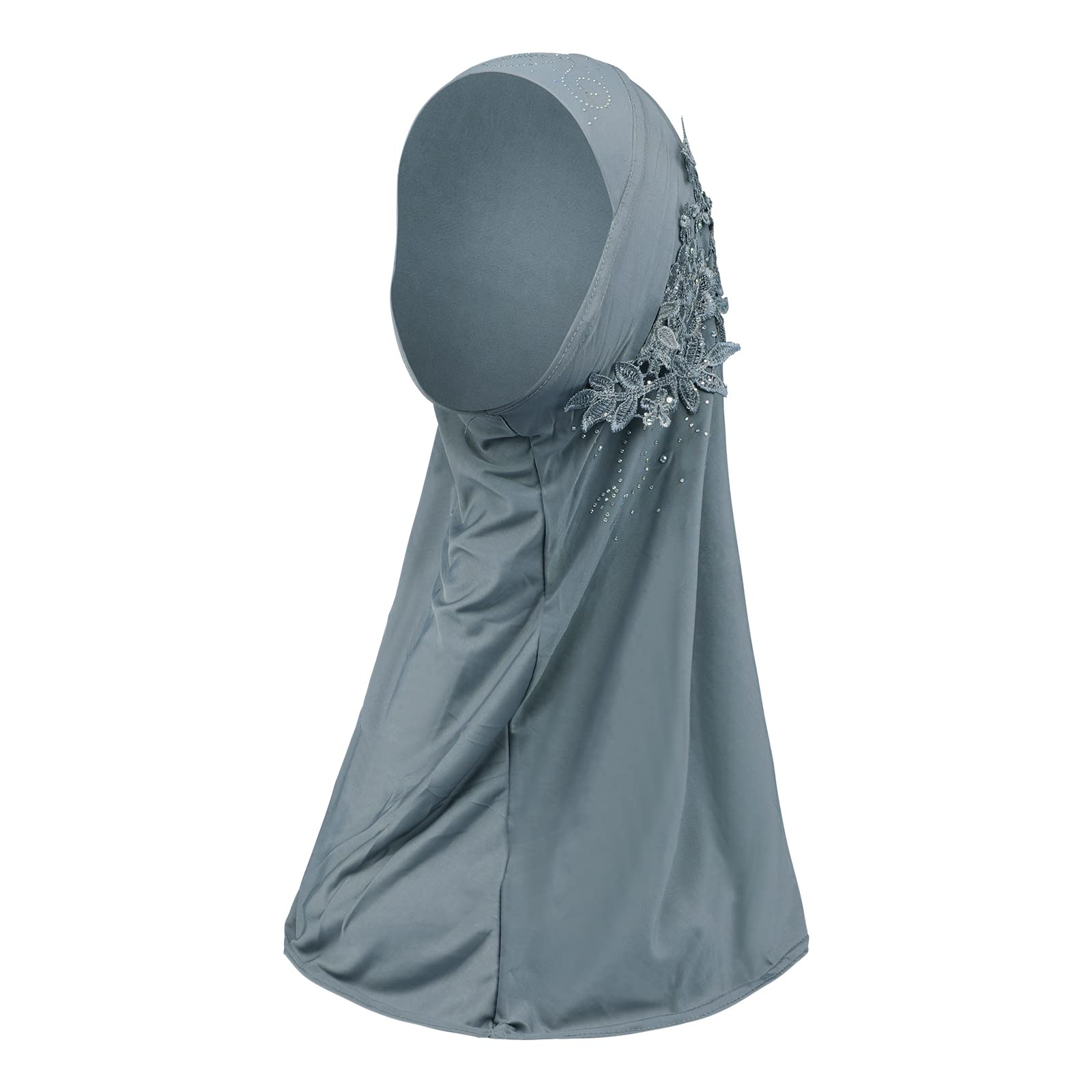 

LONTG Мусульманский тюрбан длинный головной платок с милым кружевом исламская одежда для Малайзии и Ближнего Востока для серого хиджаба, женская шапочка, покрытие, прохладный, впитывающий пот, серый