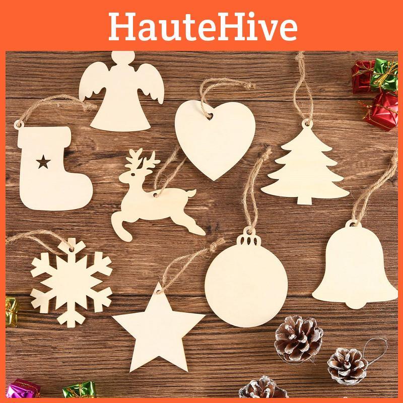 Delightful 10pcs Wooden Christmas Tree Ornaments For Festive Diy Projects