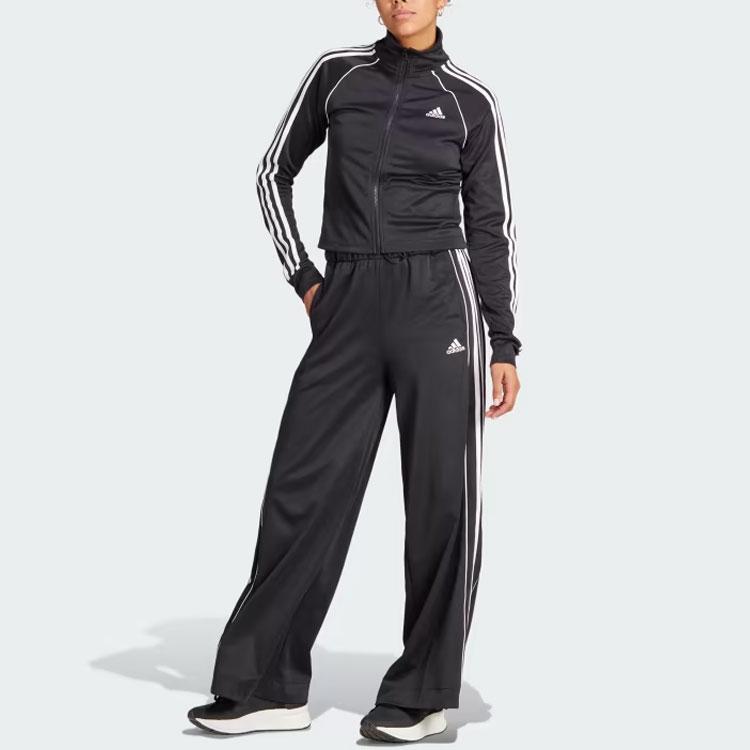 Adidas Teamsport Tracksuit Striped Color Block Stand Collar Jacket And Long Pants Casual Sports Set Women Tracksuit Black IA3147