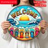 2D Flat Summer Beach "Welcome" Aluminum Decorative Signs and Plaques in Various Sizes. Flip-flop Summer Wave Pattern Wall Decorations Suitable for