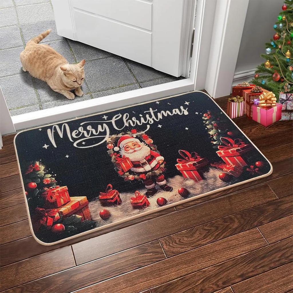 Christmas Decorative Rug, Easy-Clean Non-Slip Merry Christmas Doormat, Indoor/Outdoor Entrance Mat, Home Decor