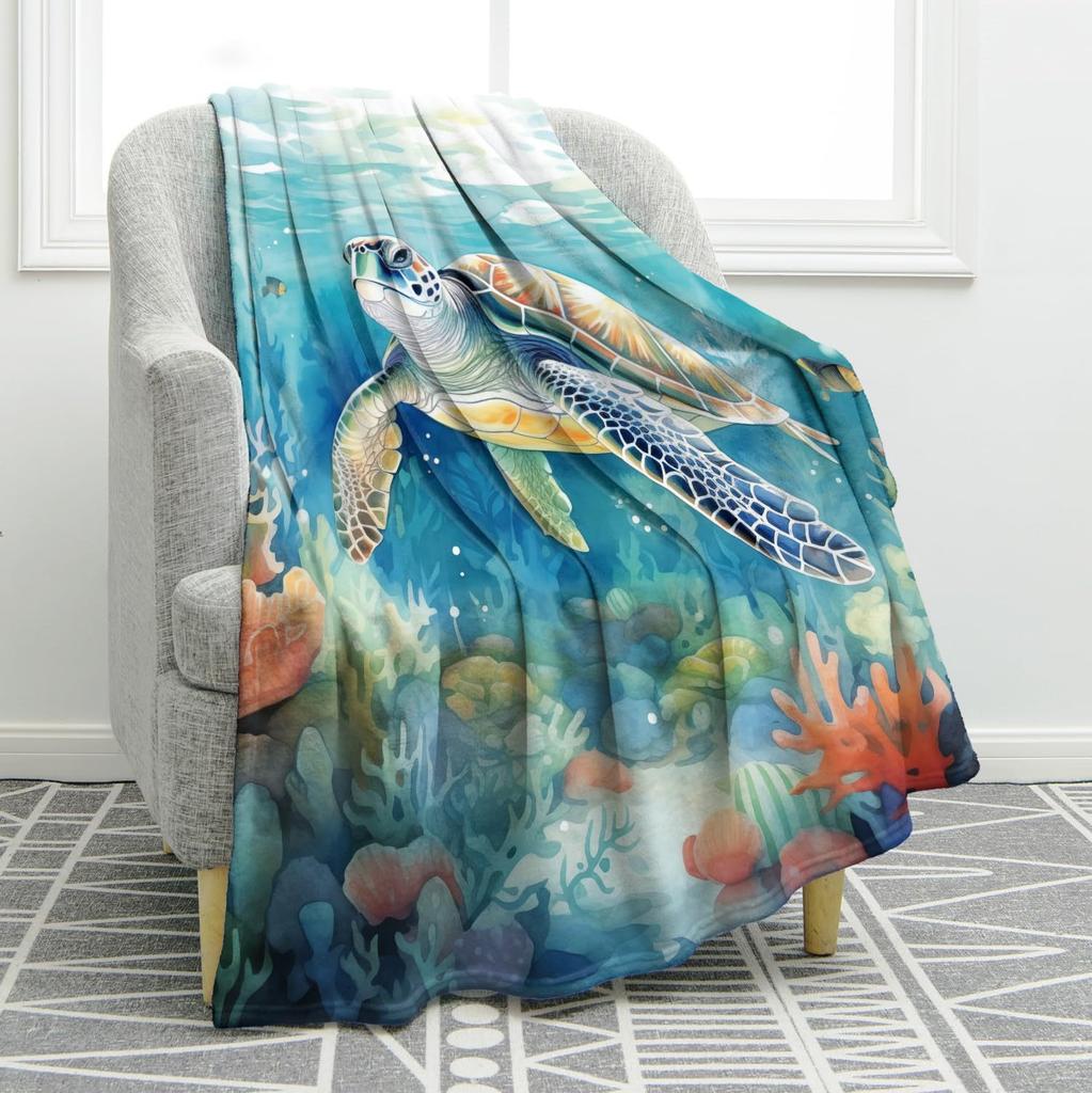 Turtle Series digital-printed polyester Bedroom velvet flannel cover blanket Fleece soft sofa cover blankets for beds