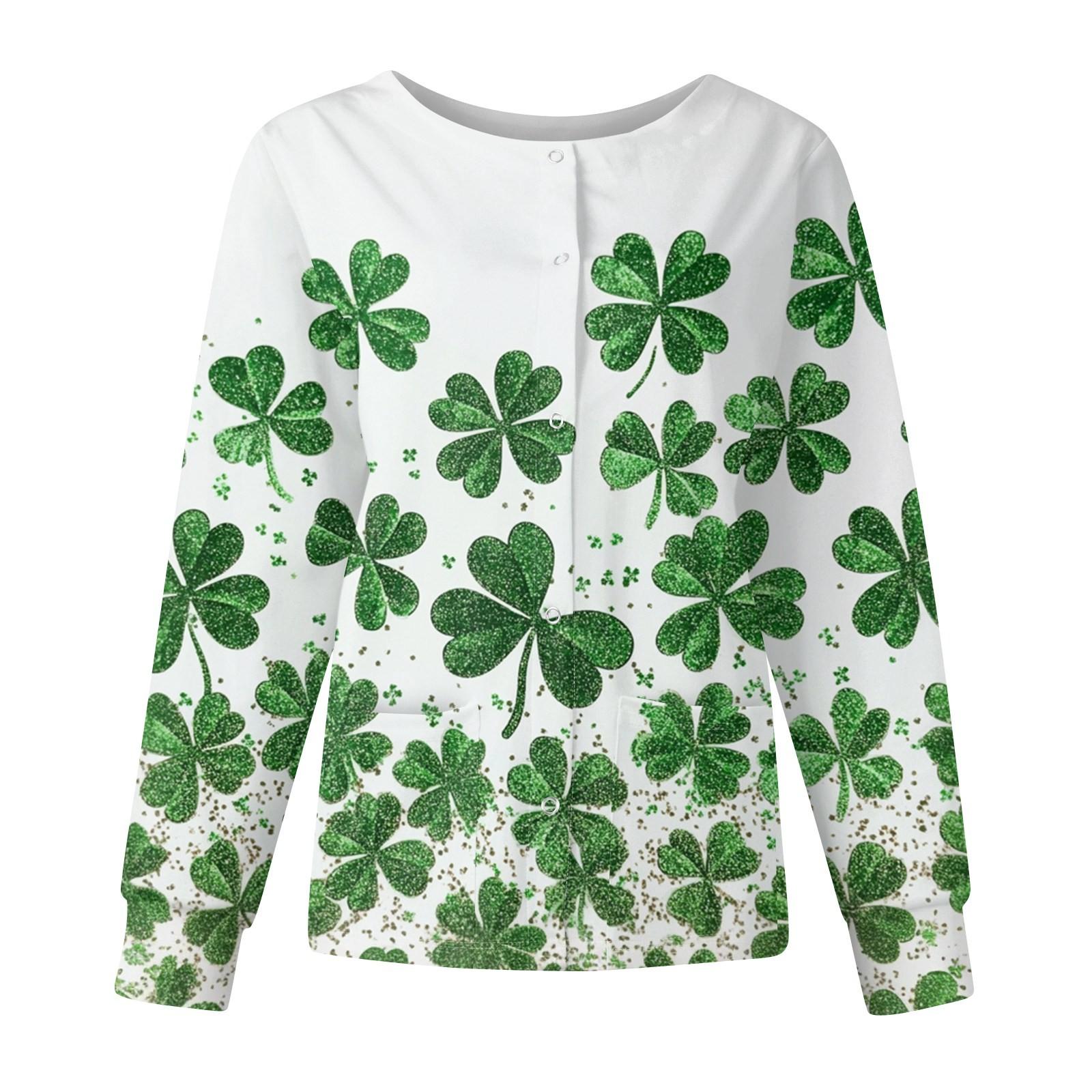 

Женская мода с длинным рукавом и воротником-стойкой, однобортная, с принтом ко Дню Святого Патрика XL белый