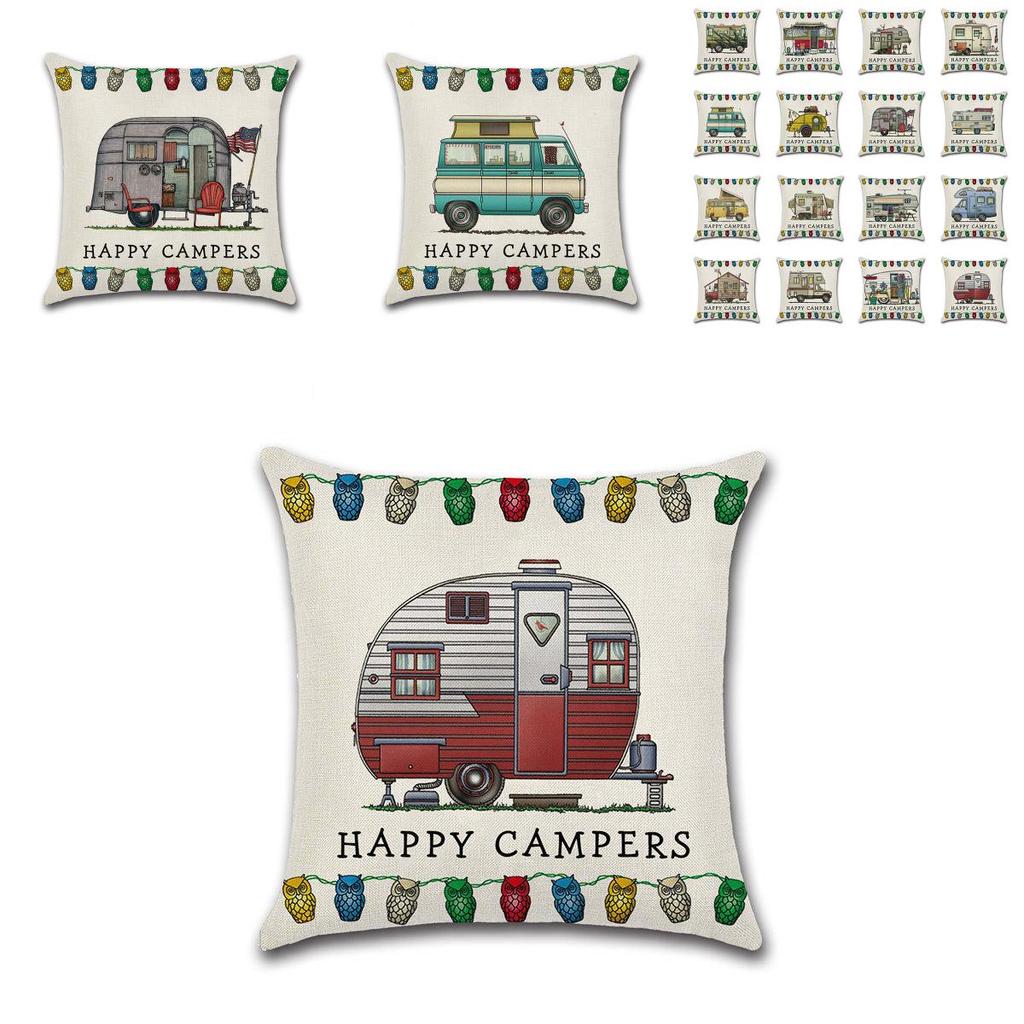 Ornate Happy Campers Sofa Throw Cushion Cover Ideal For Home Dcor