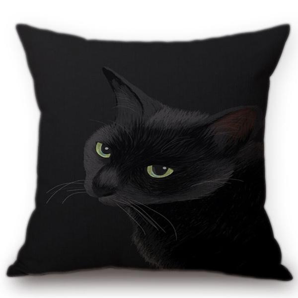 Cute Lovely Black Cat Cushion Cover Cotton Linen Square Throw Pillows 45X45Cm Home Office Deco Car Sofa Pillow Case Almofadas