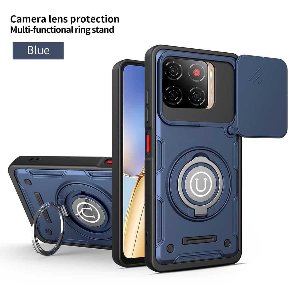 Anti-slip Armor Shockproof Case For ZTE Blade A56 Slide Camera Lens Protection Rotating Ring Stand TPU Frame Plastic Phone Cover