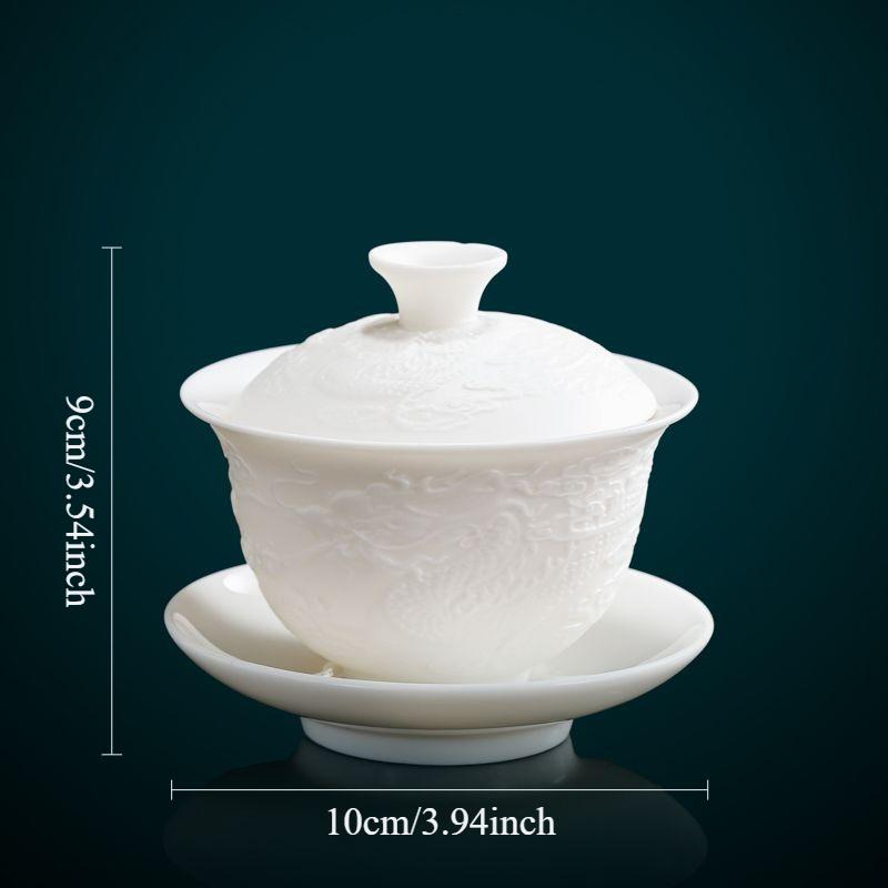 

160ml Sheep Fat Jade Covered Bowl Chinese Ceramic Tea Bowl White Relief Tea Ceremony Accessories Household Kung Fu Tea Cup 160ml белый