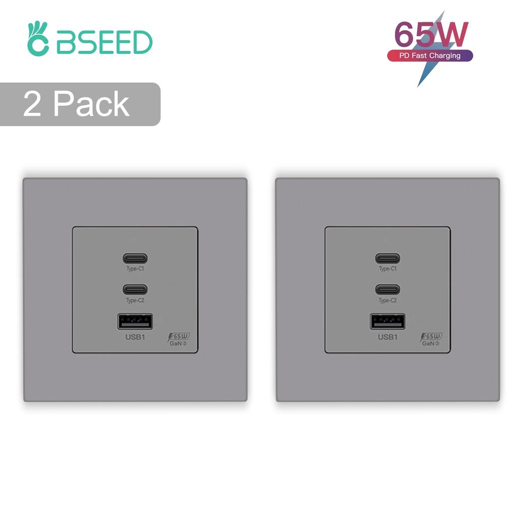 BSEED EU Wall Power Socket With Dual Type-c USB 65W Fast Ports For Phone Laptop Charging Matte Plastic Frame 1/2/3/4Pack