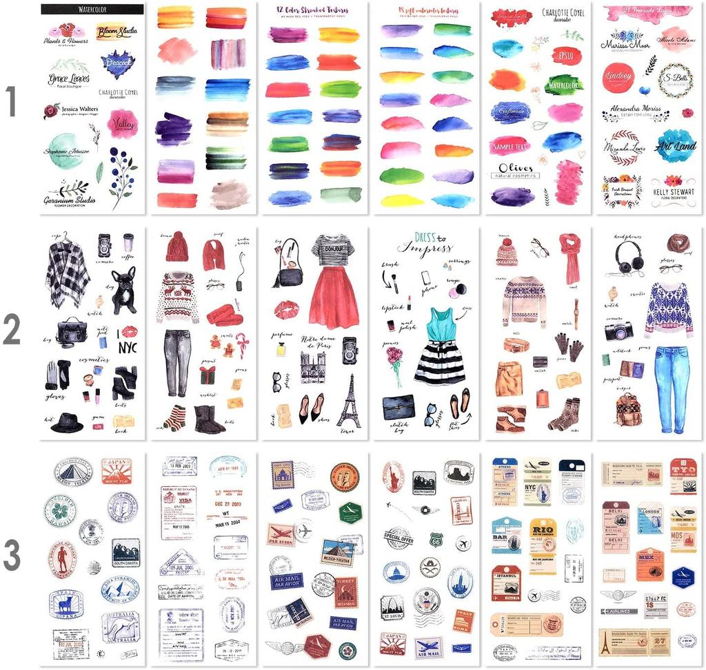 Decorative Sticker Pack for 72 12 Assorted Washi Decorative Adhesive Graffiti Patches Adults 1500+ Designs, Sheets, Themes, Stickers, Stickers,