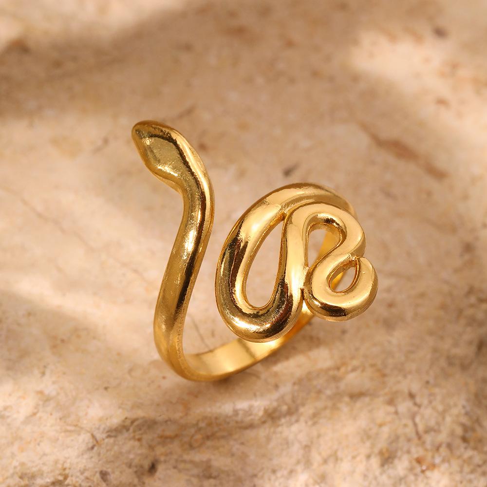 Stainless Steel Gold Color Snake Shaped Rings for Women Men Punk Adjustable Open Couple Rings Waterproof Jewelry Wholesale