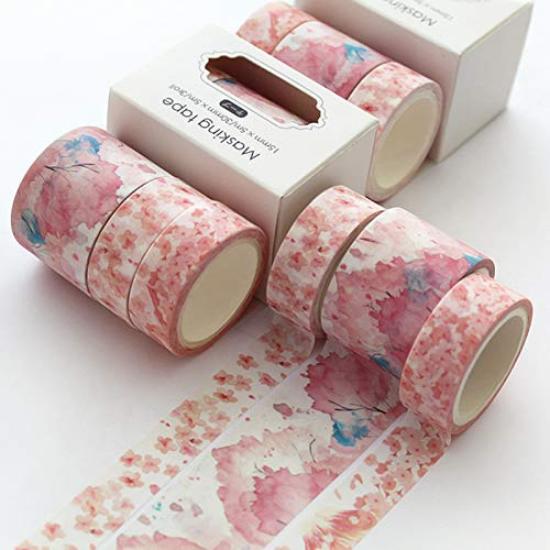 3 Rolls Washi Masking Tape, Japanese-Style Print, DIY Crafts Falling Cherry Blossoms