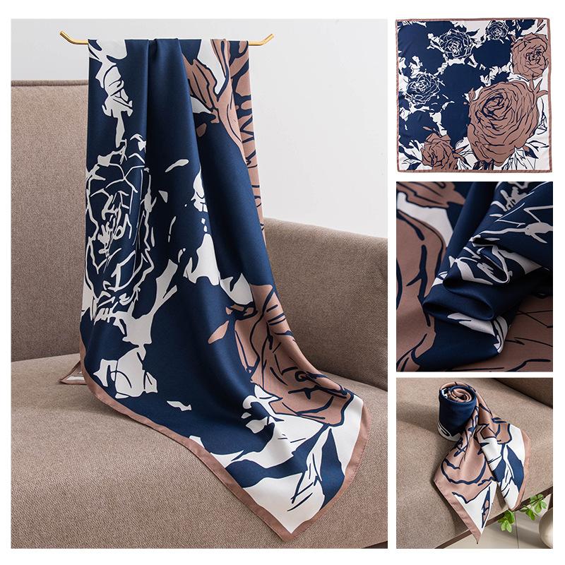 90cm Large Square Scarf Silk With High-end Feel Imitation Women's Summer Thin Versatile Sun Protection Shawl Women