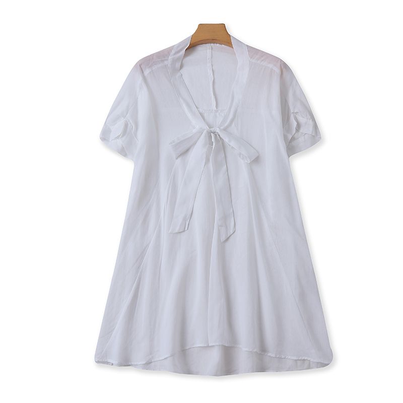 

V-neck Lace-up Sleeveless Thin Pullover Loose-Fitting Batwing Sleeve Shirt White All yards