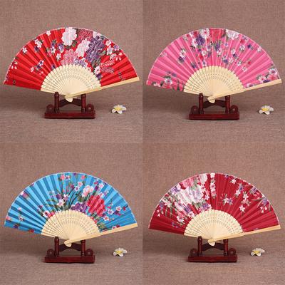 Chinese Style Bamboo Folding Fan Vintage Floral Print Hand Fan For Summer Cooling Dance Wedding Decor
