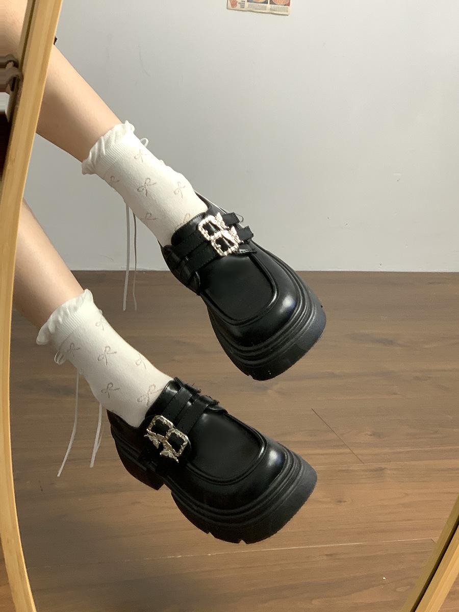 

Retro black platform small leather shoes women s new summer versatile height-increasing shoes 35