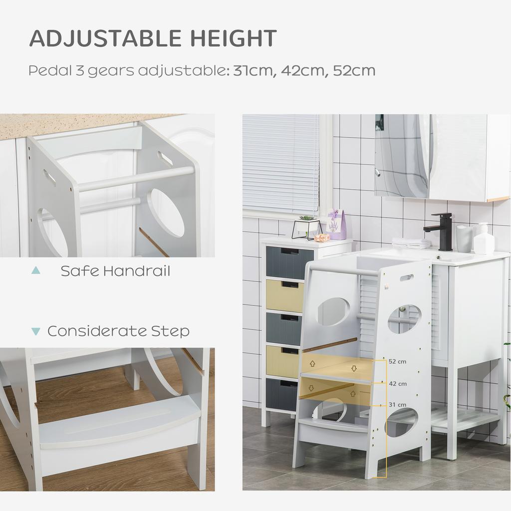 Kids Step Stool Toddler Kitchen Stool with Adjustable Standing Platform, Grey