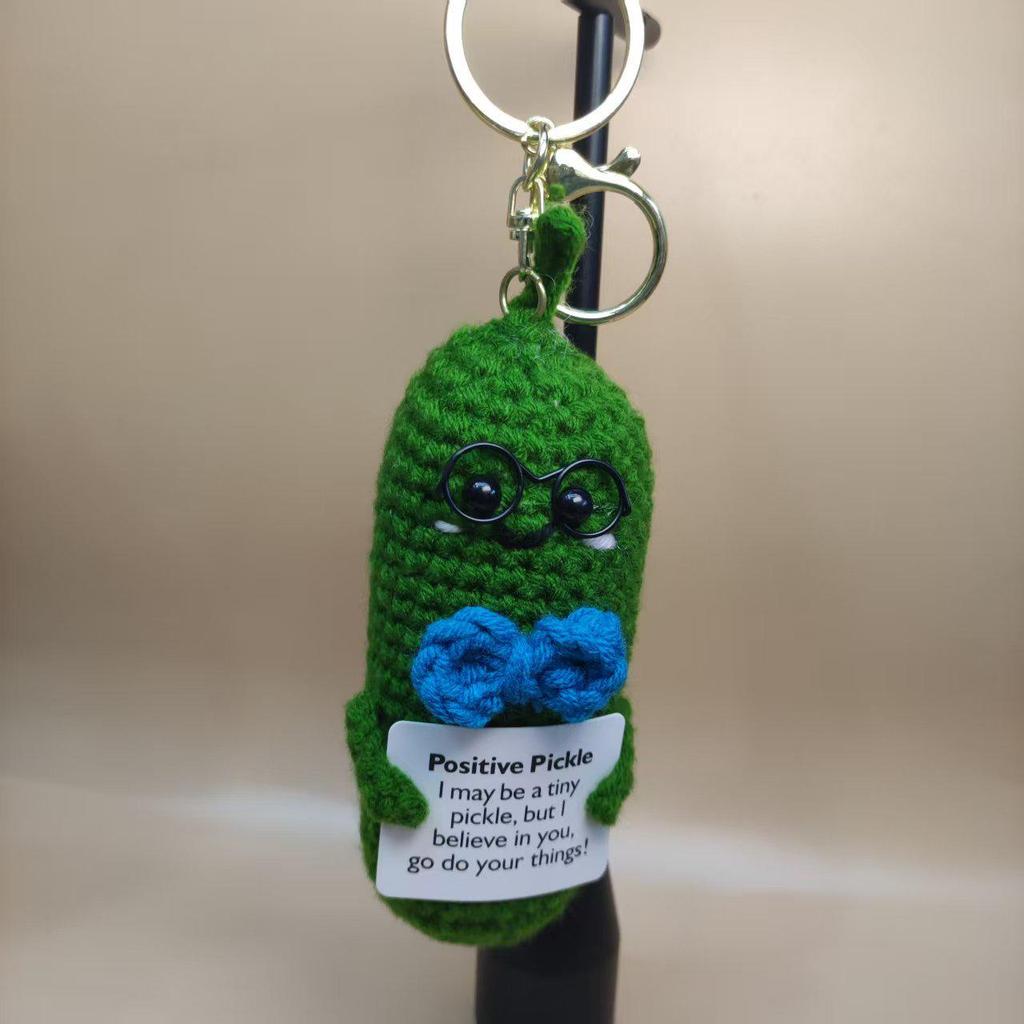 Handmade Crocheted Cucumber Doll Keychain: Emotional Support & Positive Energy Decor Gift