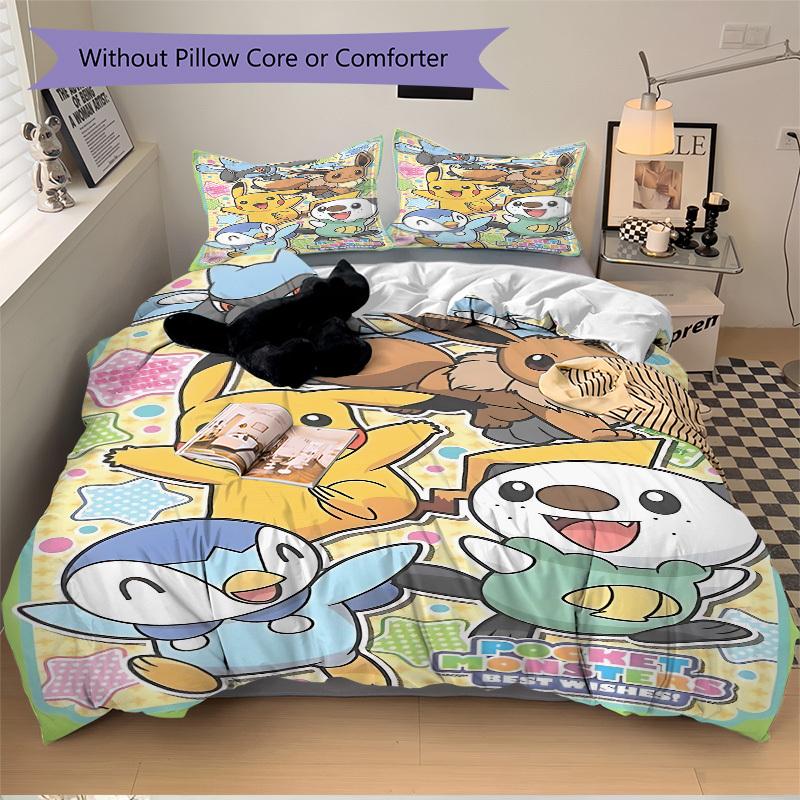 3pcs Pokemon Duvet Cover Set - Machine Washable, Includes 1 Duvet Cover and 2 Pillowcases, No Core Included, All-Season Home Decor for Dorms