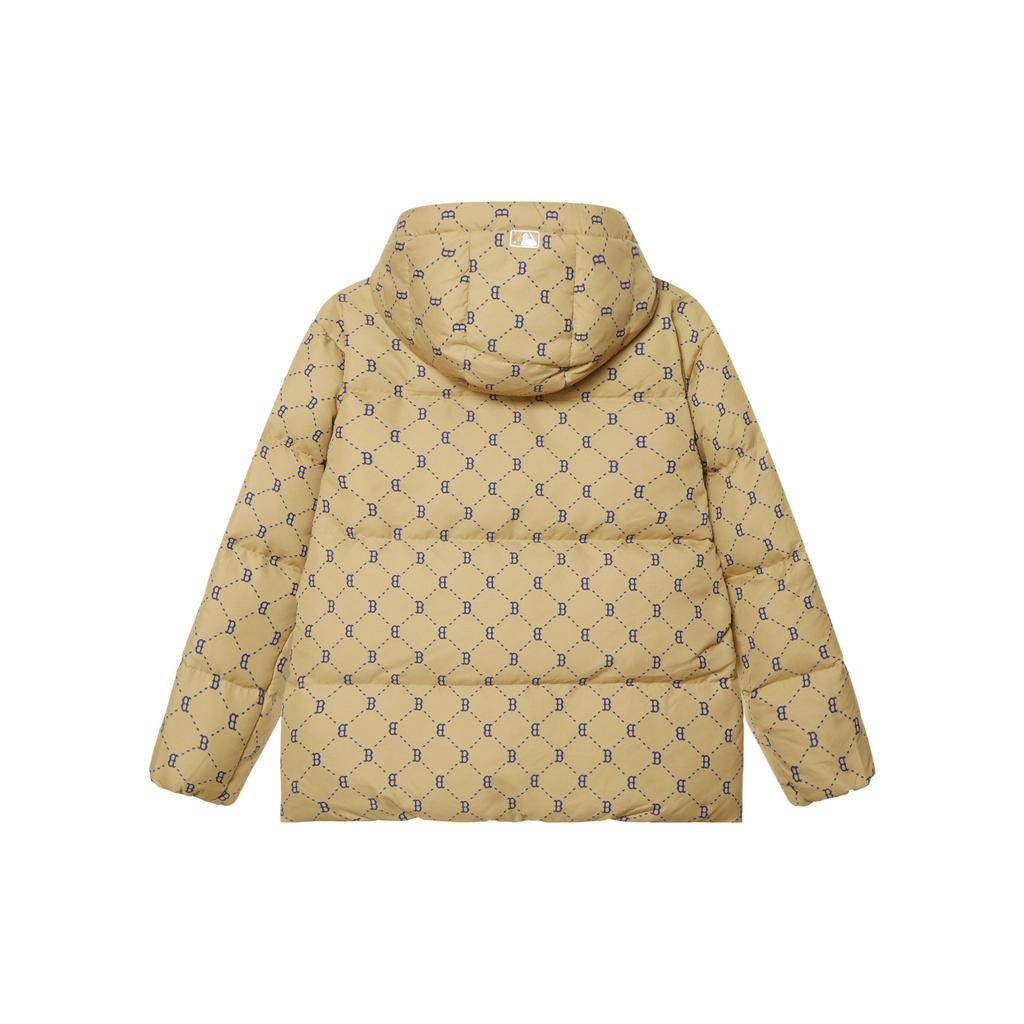 MLB Monogram Boston Red Sox FW24 All Over Diamond Pattern 3D Embroidered Logo Duck Down Warm Hooded Short Sleeve Down Jacket 3ADJM1146-43BGL