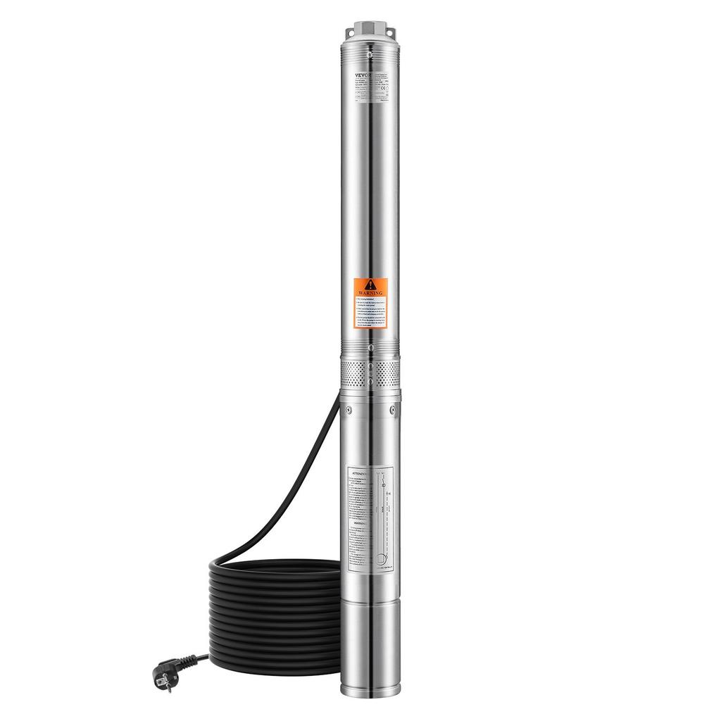 Pompa Sommergibile per Pozzi Profondi Pompa dell'Acqua in Acciaio Inossidabile 1100W Potenza Assorbita, 246ft Altezza Massima di Sollevamento, 100L/min Portata per Irrigazione Agricola, Bestiame