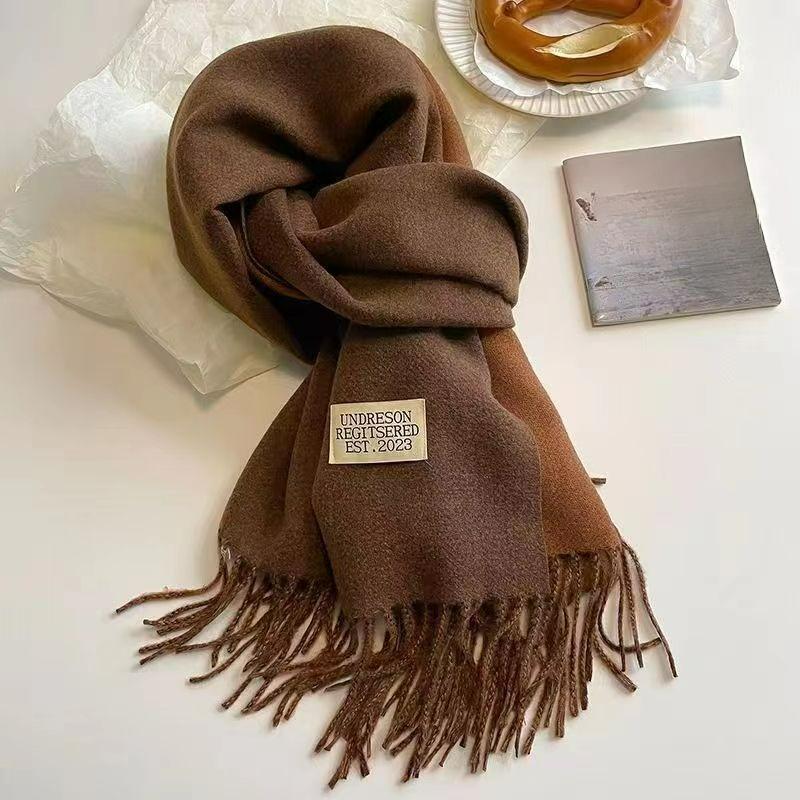 Autumn and Winter Korean Version of The Solid Color Imitation Cashmere Double-sided Tassel Scarf Female Thickened Student Dual-use Shawl Trend
