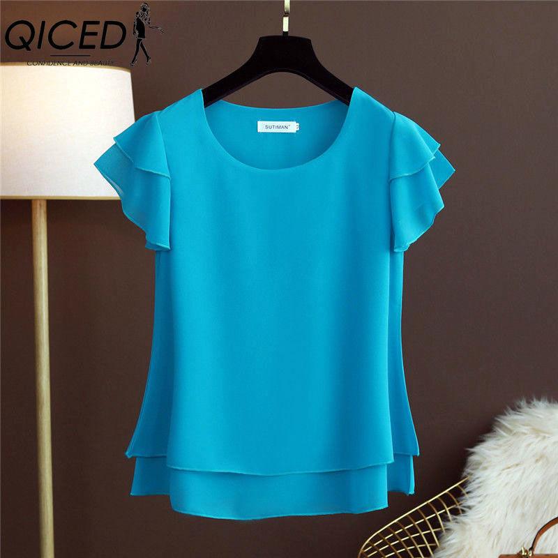 QICED Summer Short-sleeved Top, Women's Chiffon Shirt, Plus-size T-shirt, Loose and Stylish Mini Shirt, Women's Base Layer Shirt