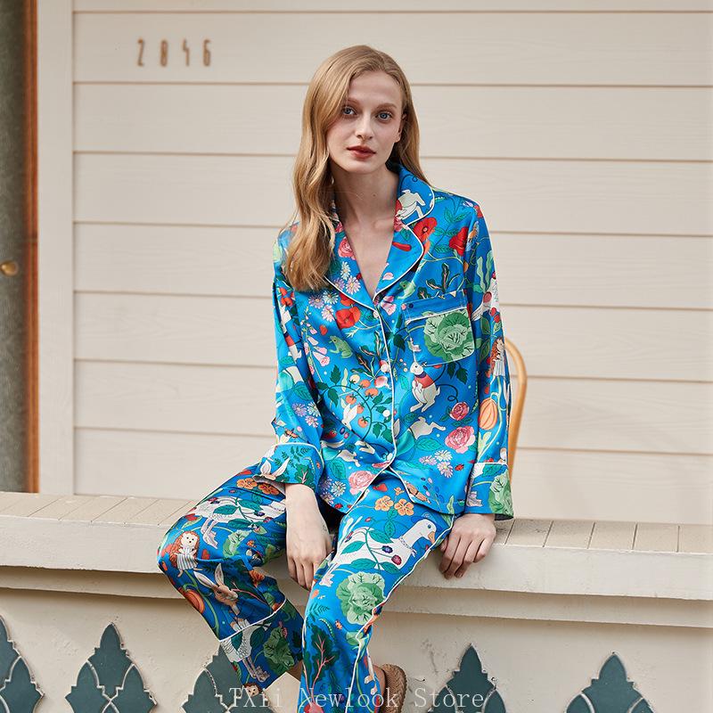 Fashion Comfortable  Pajamas Women's High-end Sense  Style Lapel Spring and Summer Long Sleeve Home Suit