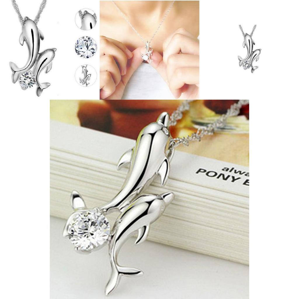 Stylish Double Dolphin Rhinestone Pendant Necklace With Premium Alloy Materials
