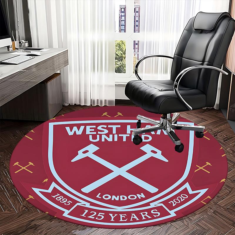 Herb West Ham United, Odznaka Rocznicowa Mata na krzesło Okrągły dywanik Dywanik biurowy, Można prać w pralce, Antypoślizgowy, Nadaje się do salonów, sypialni