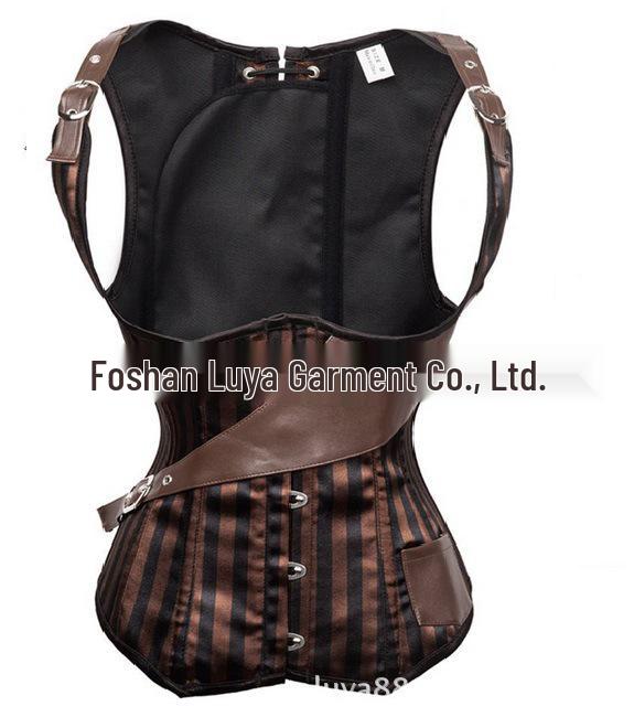 Gothic Black Leather Corset with Diamond Buckle & Wide Straps