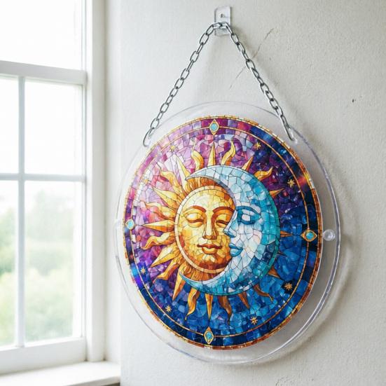 Acryl Sonnenfänger Puzzle Bunte Fensterdekoration mit Aufhängekette DIY Sonnenfänger Set für Erwachsene Haus Garten Dekoration