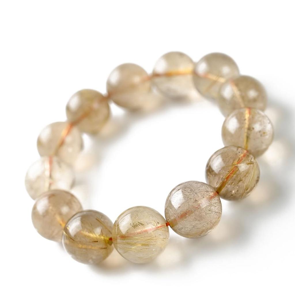 Jewelry Town Shosenkyo Rutilated Quartz 17mm 16cm Inner Power Stone for Good and Work [Eigado] Bracelet, Beads, Diameter, Fortune, Money,