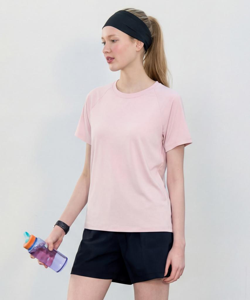 BASIC HOUSE Women'S Cool Breeze Raglan Round Short Sleeve T-Shirt Pink Lzts3223 (Type B)