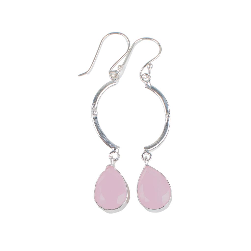 Rose Chalcedony Gemstone 925 Sterling Silver Jewelry Handcrafted Earrings 2.60" EE-43-15