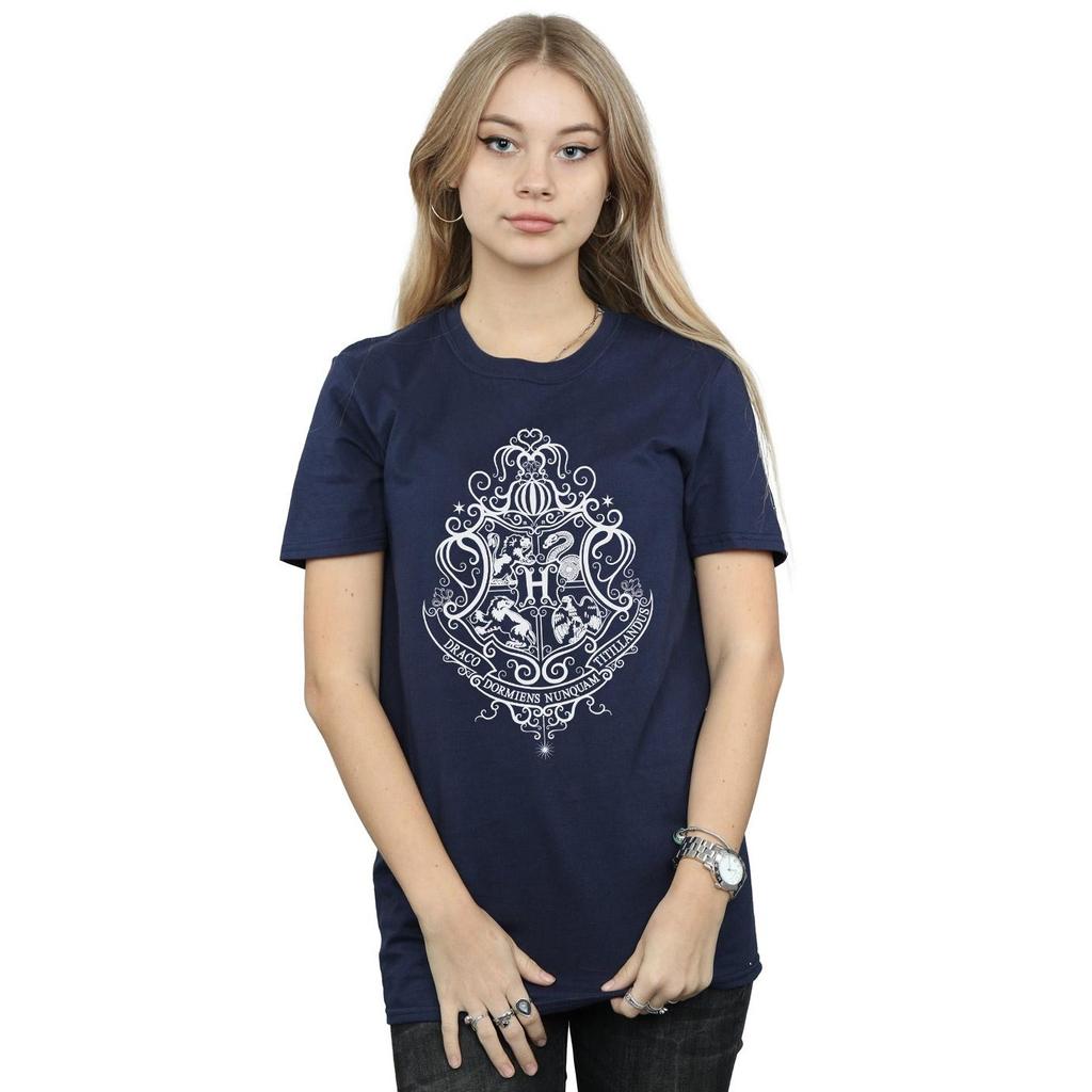 HARRY POTTER Damen/Damen Hogwarts Draco Dormiens Wappen Baumwoll-Boyfriend-T-Shirt
