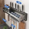 Stainless Steel Wall-Mounted Kitchen Rack with Chopstick, Knife, and Spice Storage