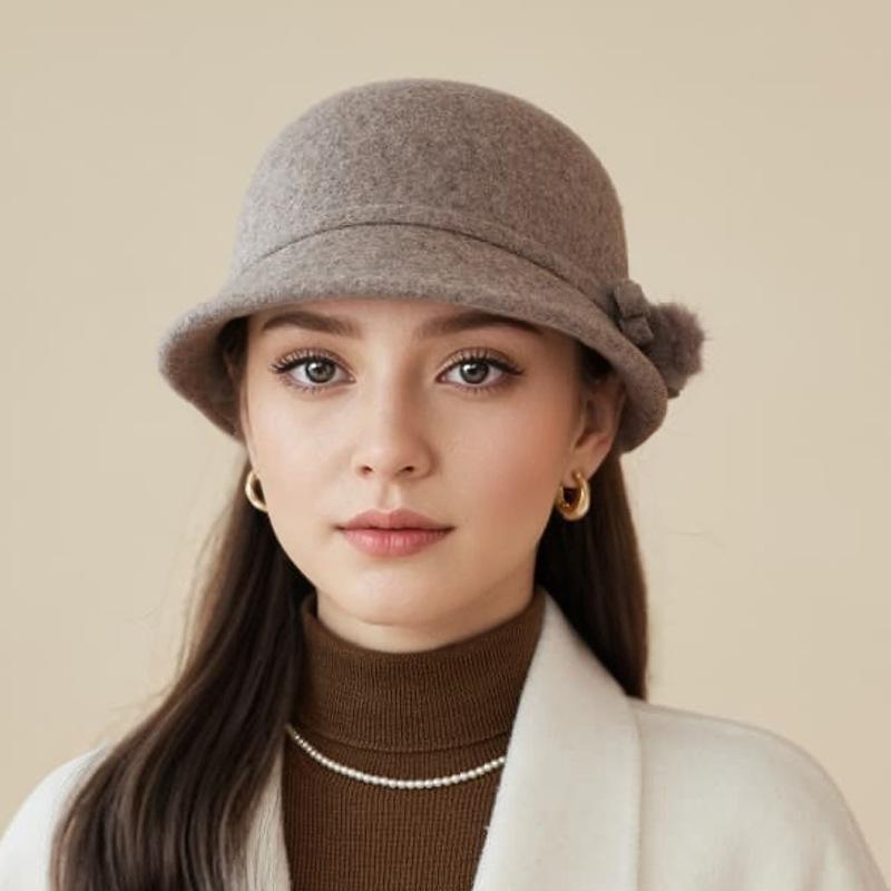 Bucket Hat Women's Autumn and Winter Wool Elegant Flower Thermal Basin Hat Casual Versatile Retro Top Hat