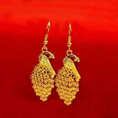 Womens 18K Gold Earrings, Elegant AU750 Three-dimensional Love Phoenix Earrings, and