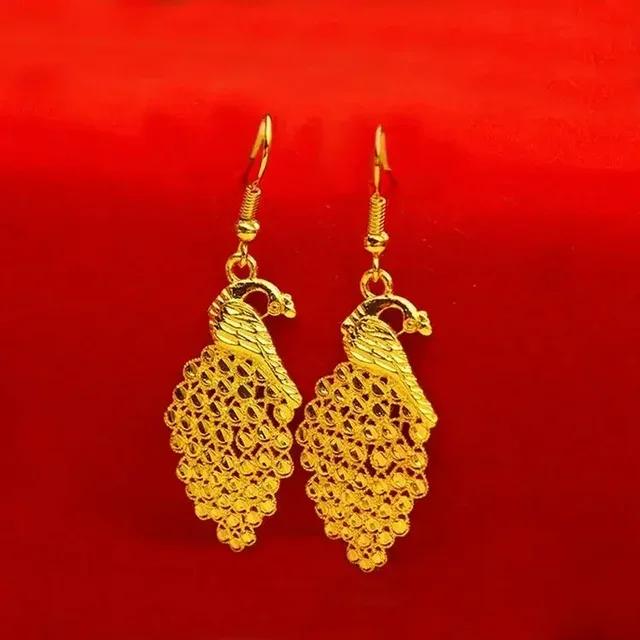 

Womens 18K gold earrings, elegant AU750 three-dimensional love Phoenix earrings, and Light Yellow Gold Color рожевий