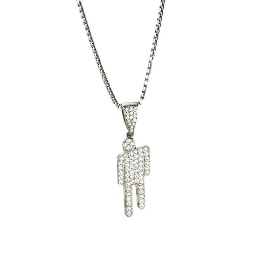 Moderne Kippkopf Zwerg Edelstahl Zirkon Anhänger Halskette für Männer Frauen Hip-Hop Punk Halsband Accessoire Schmuck Geschenk