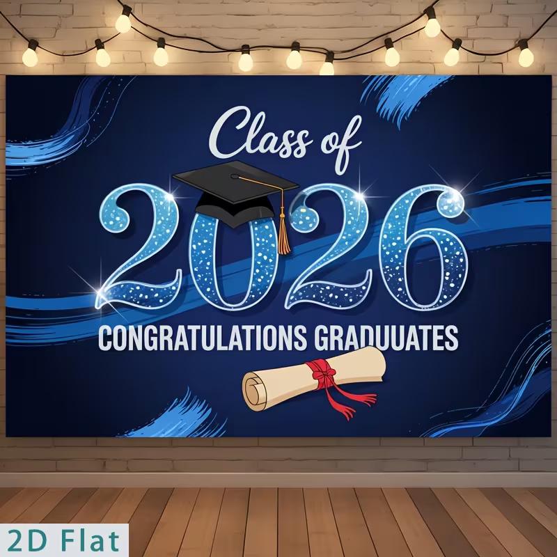 Синий Фон для Выпускного 2026 года,  Поздравляем Выпускников  с Шапочкой и Дипломом для Празднования 47.2x31.5inch/120*80cm