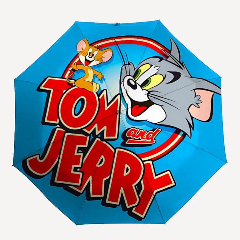 

1pc Tom Jerry Automatic Folding Umbrella - Compact 8-Rib Design,Festive Gift for Friends & Family, Compact Umbrella 22010