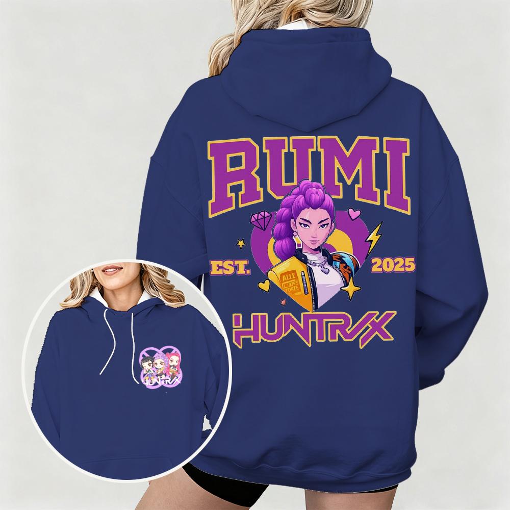 Women's KPop Demon Hunters Hoodie with Rumi Huntrx Graphic Character Perfect for Autumn Winter Casual Wear & Fan Merchandise