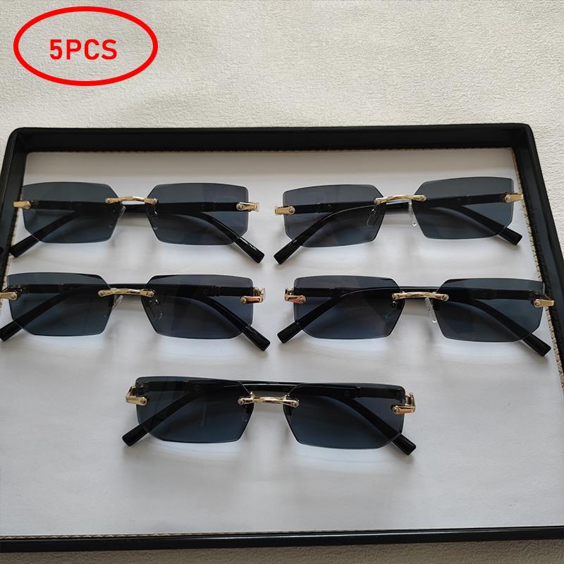 5pcs/Set Fashion Rectangle Rimless Women Sunglasses Populor Small Square Sun Glasses For Female Outdoor Shades Eyewear Accessory