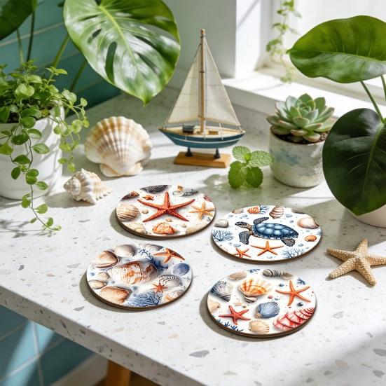 Meeresschildkröten-Untersetzer, Holz-Getränkeuntersetzer im Ozean-Strand-Thema für Zuhause, Café, Rutschfest, Hitzebeständig, Tischdekoration