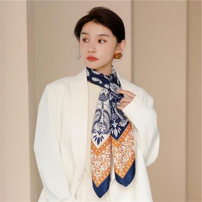 Retro Cashew Silk Scarf Women's European and American Style Color Matching Scarf Twill Silk Large Square Scarf 91cm Versatile Decorative Shawl New