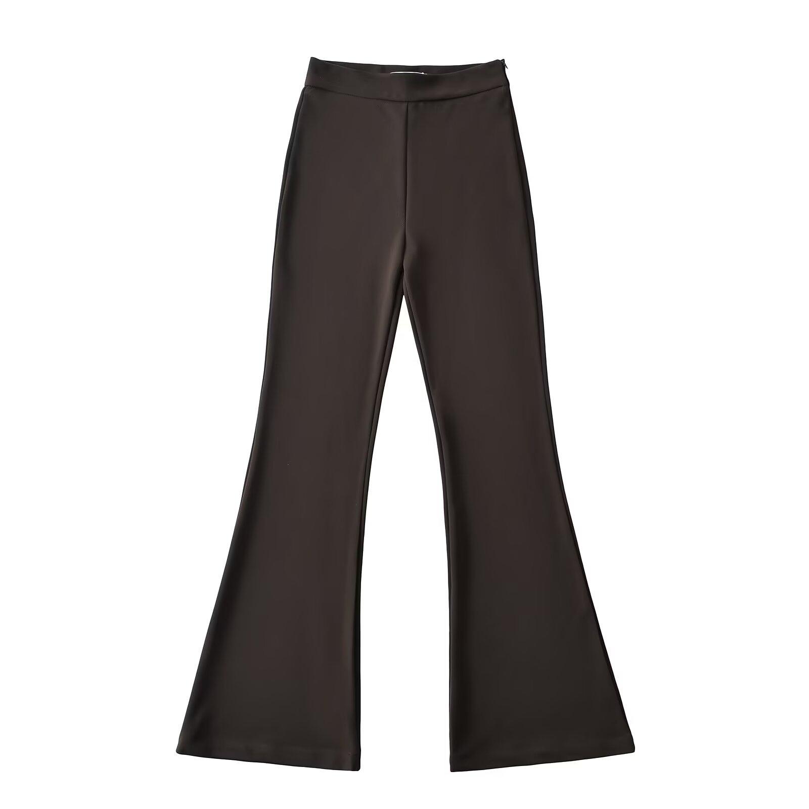 

Осенне-зимний утолщенный черный костюм эластичные расклешенные брюки с высокой талией простые универсальные повседневные брюки женские L светло-коричневого